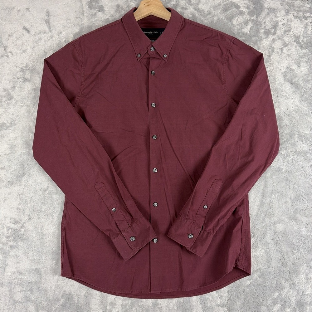 Abercrombie & Fitch Stretch Super Slim Button Up Burgundy Geometric Mens Large